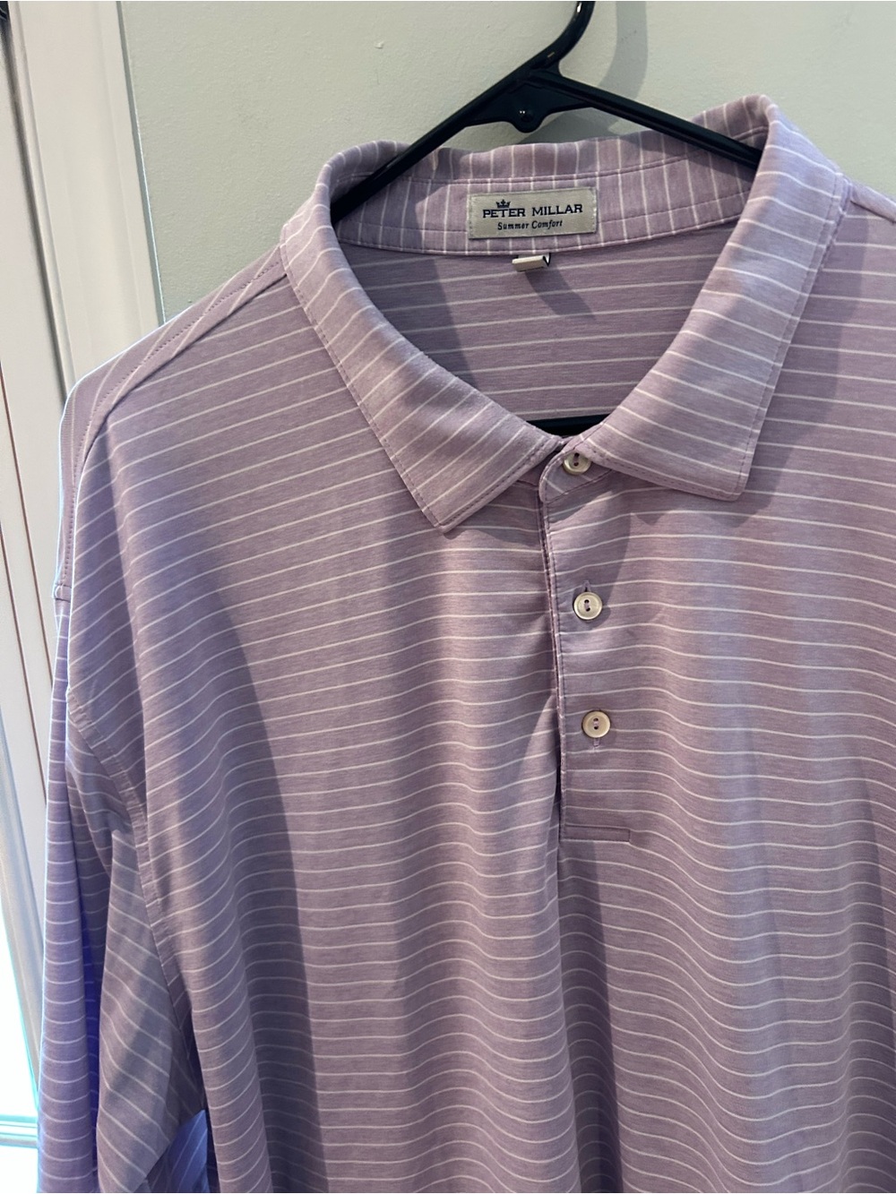 Peter Millar Summer Comfort Short Sleeve Polo Light Lavender White Stripe XXL